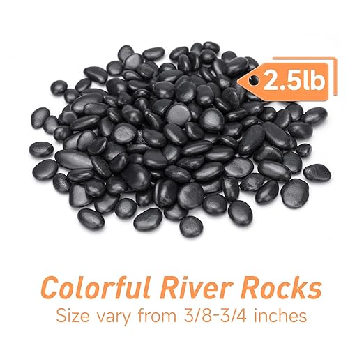 2.5 lbs Black Pebbles for Indoor Plants, Succulent, Bamboo, Vase, 3/8" Plant Rocks for Pots Indoor, Small River Rocks Decorative Pea Gravel, Highly Polished