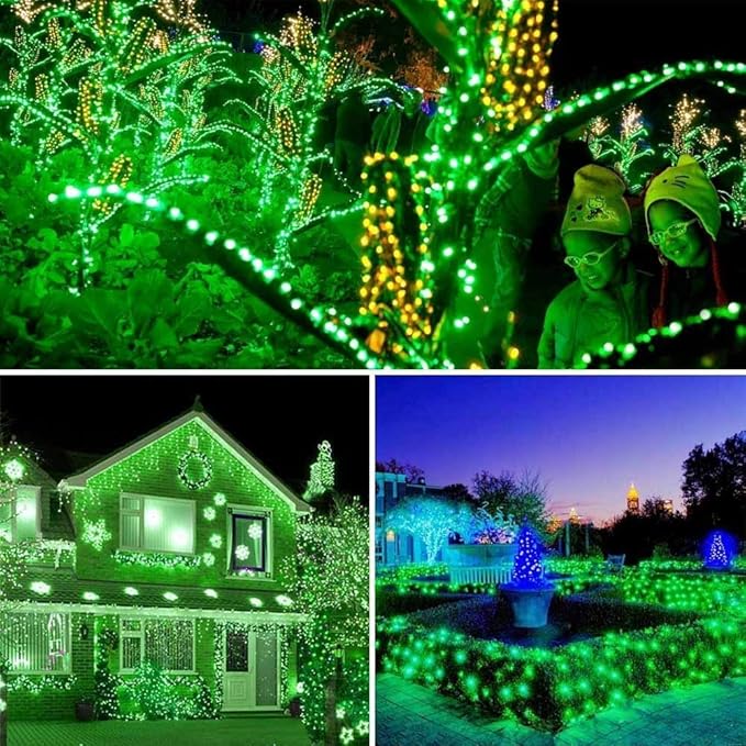 Toodour Solar Christmas Lights, 2 Packs Total 144ft 400 LED 8 Modes Solar String Lights, Waterproof Solar Outdoor Christmas Lights for Garden, Patio, Fence, Balcony, Christmas Tree Decor - Green