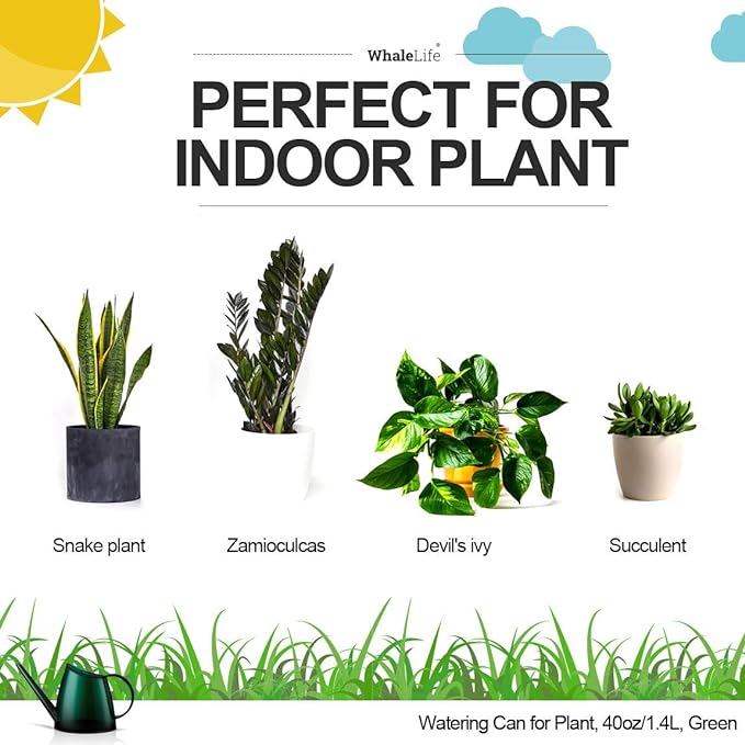 WhaleLife Indoor Watering Can for House Bonsai Plants (1.4L, Green)