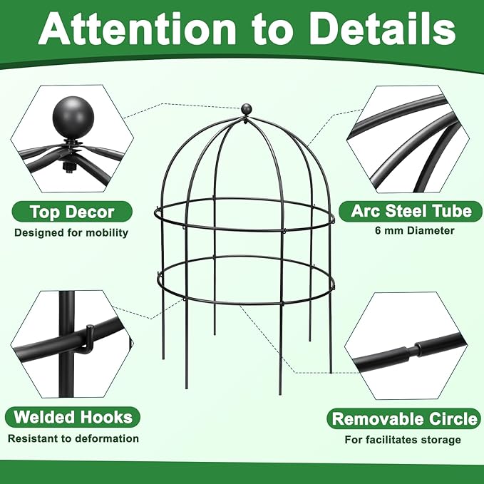 2 Pcs Jardin Bird Cage Plant Support 24" H Large Sturdy Grow-Through Flower Support Black Peony Plant Support Cage Climbing Plant Trellis Sculptural Garden Decor for Perennial Flowers Classic Black