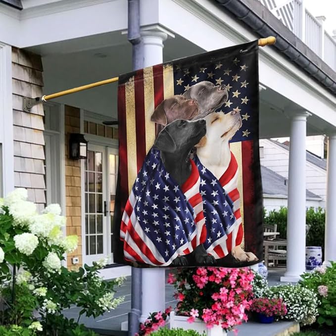 FLAGWIX Patriot American Dog Flags - Four Labrador Retriever Dogs Double Sided Flag - 4th of July Decorations for Home, Outside, House Flag 30x40 Heavy Duty Canvas, Decorative Indoor Outdoor Flag