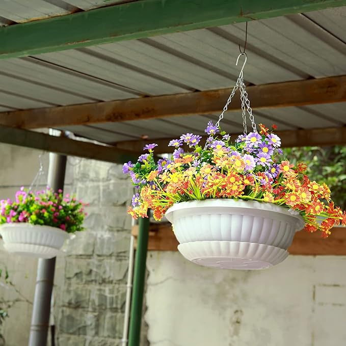 summer flower 3pcs 10.6 inch Plastic Hanging Planters Pots for Outdoor Indoor Plants Hanging Flower Plant Baskets Holder for Garden Porch Ceiling (White)
