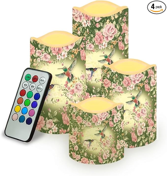 Ystardream Fortune Hummingbird Flameless Candles Battery Powered with Multicolor Timer Remote Control Everlasting Fake Candles for Party Garden Indoor Outdoor Coastal Decors