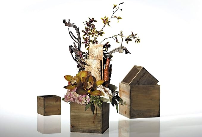 Wooden Planter Box, Rustic Barn Wood with Plastic Liner l Garden Decor l Restaurant and Wedding Decorations l Wedding Bouquets, Table Centerpiece (6x6 Set of 2, Natural)