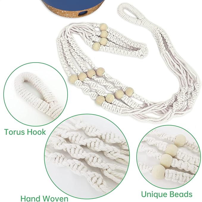 ZMTECH 2 Pack 10 Inch Blue Hanging Planters with Macrame Plant Hanger for Indoor and Outdoor Plants, Self Watering, Drainage Hole, Visible Level Tray