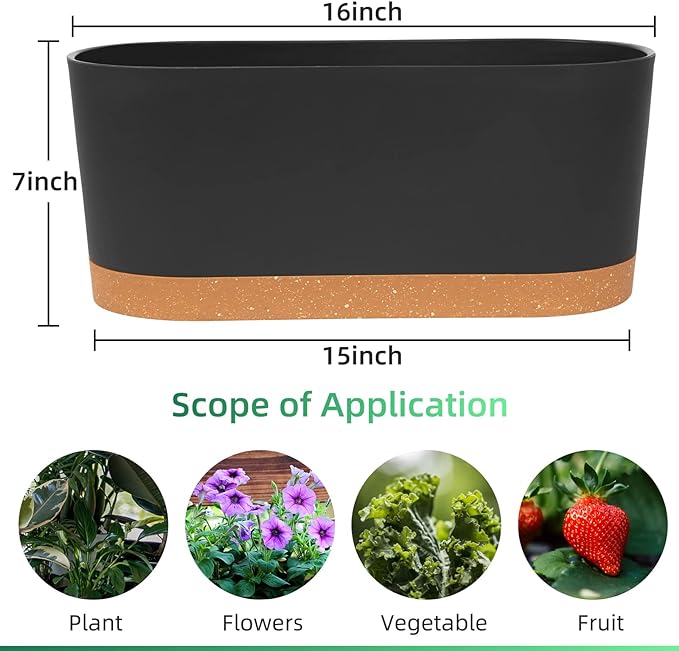 QCQHDU 2 Pack Window Planter Box 16” x 7", Self Watering Plant Pots for Indoor Plants Home Garden Flower Pot with Drainage Hole and Tray