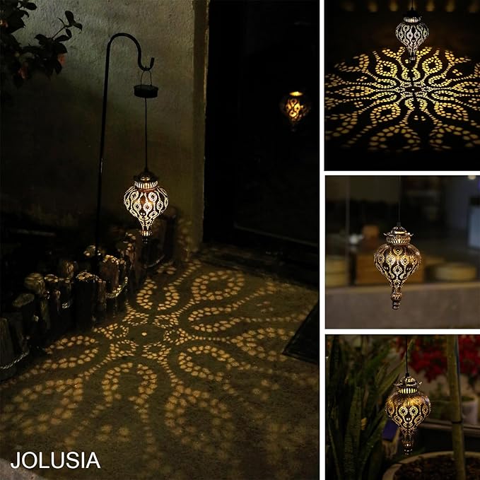 Solar Lanterns Outdoor Waterproof,Morocco Hanging Solar Lanterns Outdoor Garden Decor,Housewarming Gifts for Women,Mom,Friends.Solar Lights Outdoor for Patio,Pathway,Yard,Porch,Backyard,Garden Decor