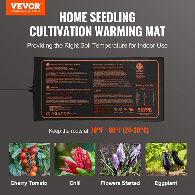 VEVOR 10"x 20.75" Seedling Heat Mat w/Digital Thermostat Combo Set, MET-Listed Heating Pad for Seed Starting, Waterproof Seed Mats for Germination, Indoor Gardening, Hydroponic, Greenhouse, 1 Pack