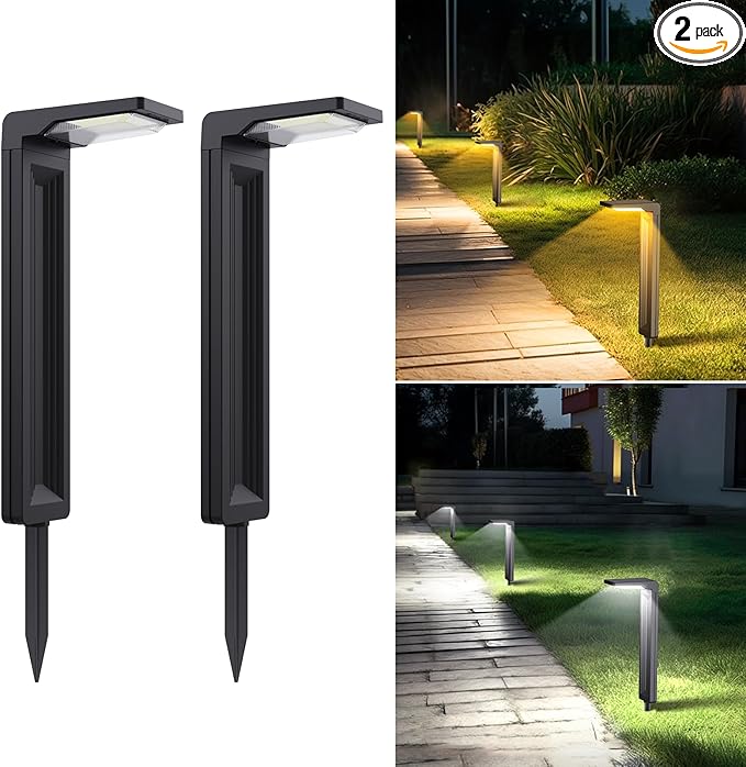 Sunvivo Solar Pathway Lights,2 Modes(Cool White or Warm White),Bright Solar Path Lights Outdoor Waterproof,Perfect Elegant Guide Light or Deco for Yard,Garden,Lawn,Sideway,Driveway,Walkway (2Pack)