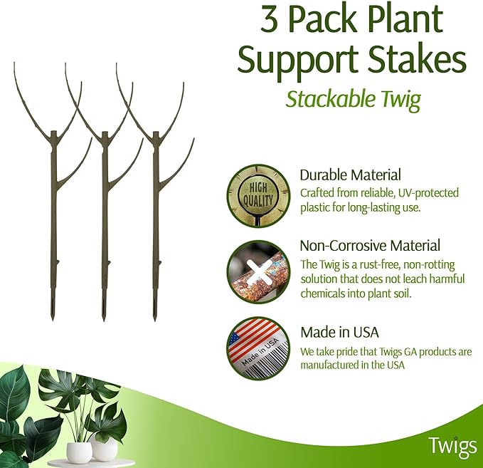 Stackable Plant Support Stakes, Stem Holder Structures for Indoor & Outdoor Use, Garden Accessories for Climbing & Potted Plants, Trellis Alternative - Moonstone, 3 Pack, 17" L