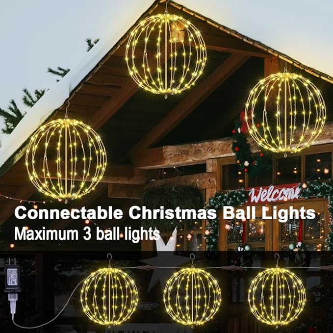 Lightshare 16IN 128LED Light Ball Yard Decoration Pathway Lights Sphere Light with Fold Flat Metal Frame Indoor Outdoor Waterproof Garden Lights, Plug in