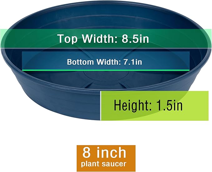 Plant Saucer 8 Inch 4 Pack 6 8 10 12 14 16 18 20 25, Plastic Plant Trays for Pots，Extra-Deep Plant Water Dray Tray, Bird Bath Bowl, Heavy Flower Plant saucers Indoors and Outdoor No Holes 8in-4 blue