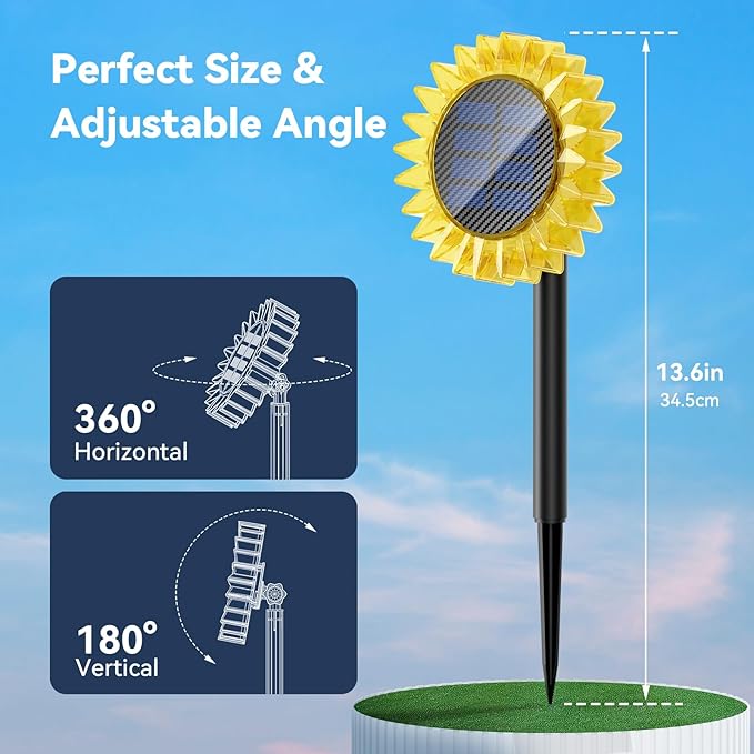 Solar Garden Lights - Upgraded Solar Sunflower Light, Ground/Wall 2 In 1, Solar Outdoor Lights Waterproof IP67,Garden Yard Patio Backyard Pathway Landscape Fence Wall Decoration, Warm White(4 Pack)