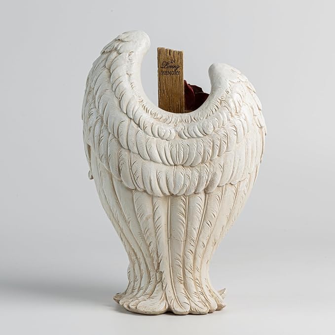 12" Angel Wings Embracing Cross and Rose Garden Statue Memorial Statue for Beloved one