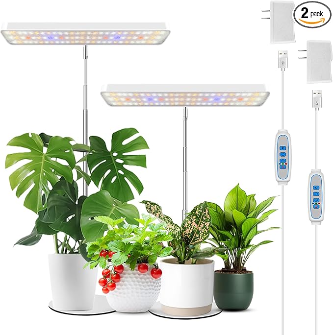 Wiaxulay Plant Grow Light, 78 LEDs Grow Light for Indoor Plants Full Spectrum, Height Adjustable Desk Growing Lamp with Metal Base, Auto Timer 6/12/16Hrs, 3 Lighting Modes, 5 Dimmable Levels,2 Pack