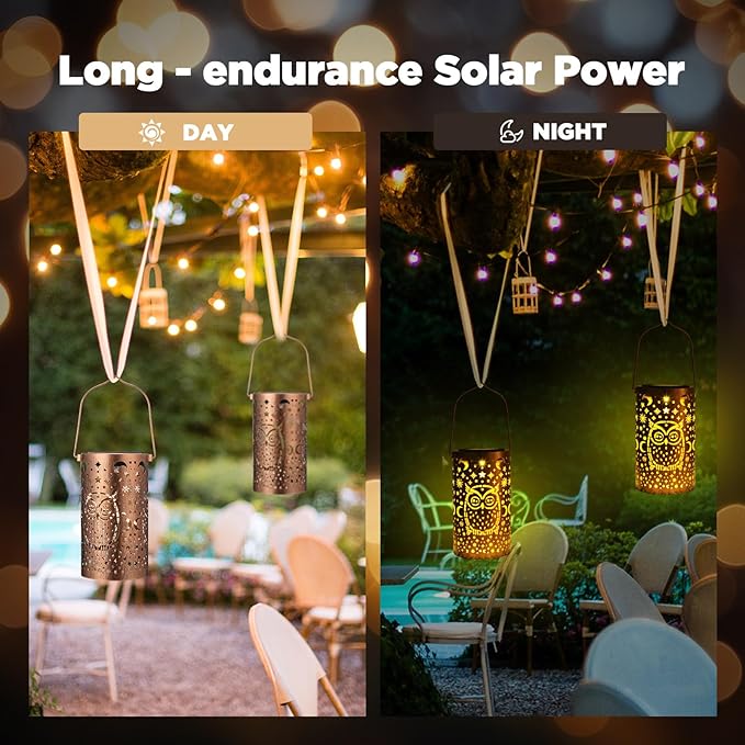VIHOSE 4 Pack Owl Solar Lanterns Owl Solar Lights Outdoor Garden Waterproof Lights Hanging Garden Decor for Patio Yard Deck Porch Balcony Lawn Gardening Decoration Gifts