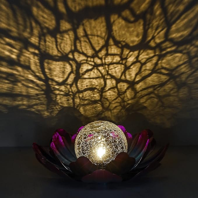 Solar Lotus Flower Light Outdoor Decorations,Solar Powered Outdoor Garden Decorative,Garden Decor Birthday Gift for Women Mom Grandma Decor Light,Waterproof Metal Lotus Yard Outside Decoration