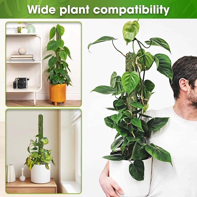 DUSPRO Self-Watering Natural Green Forest Moss Pole, Easy to Use Moss Sticks for Indoor Plants, Climbing Plant Support Stake with Self-Watering Feature, Moss Pole Monstera Plant Support 2pcs 23''