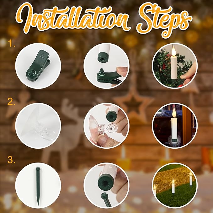 DRomance Christmas Tree Flameless Taper Candle Lights Battery Operated with 10-Key Remote and Timer, 10 Pack Plastic 3D Wick Flickering LED Taper Candles Multi-Using Home Garden Holiday Decor 3.4"