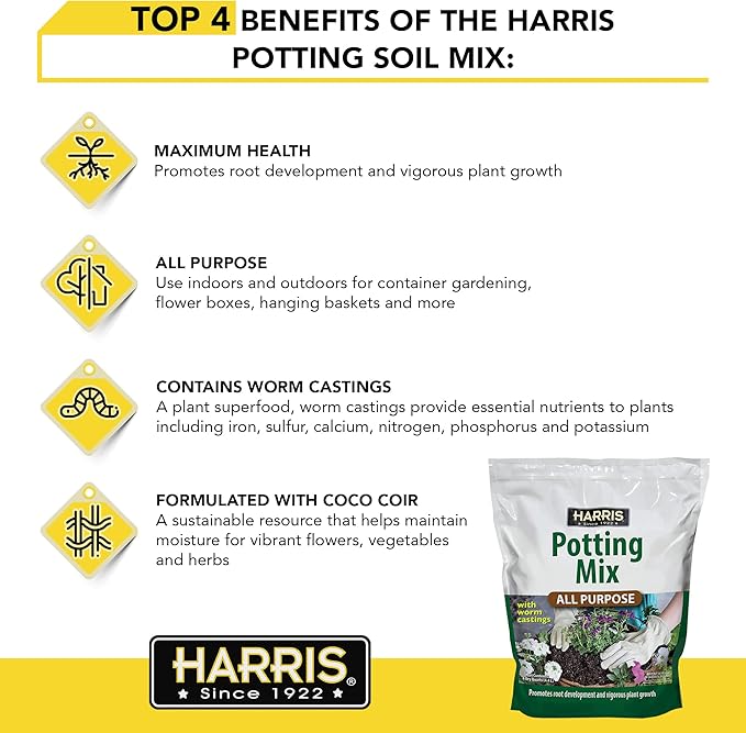 Harris All Purpose Premium Potting Soil Mix with Worm Castings and Other Nutrients, 4 Quarts