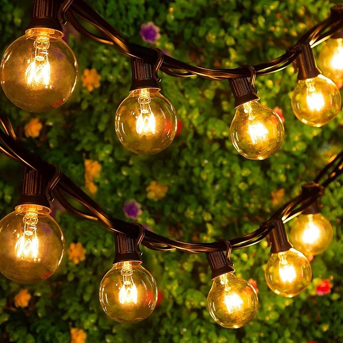 Outdoor String Lights, 100Ft G40 Globe Patio Lights Waterproof with 100 Warm White Bulbs, Connectable Hanging Backyard Light for Outside Garden Balcony Holiday Party Decor-Black