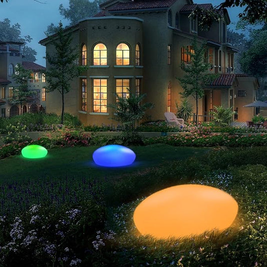 Solar Garden Lights Outdoor Glow Cobblestone Shape Lamp Garden Decor Light-White & RGB Light Waterproof Landscape Night Lights for Lawn/Patio/Path 1pc