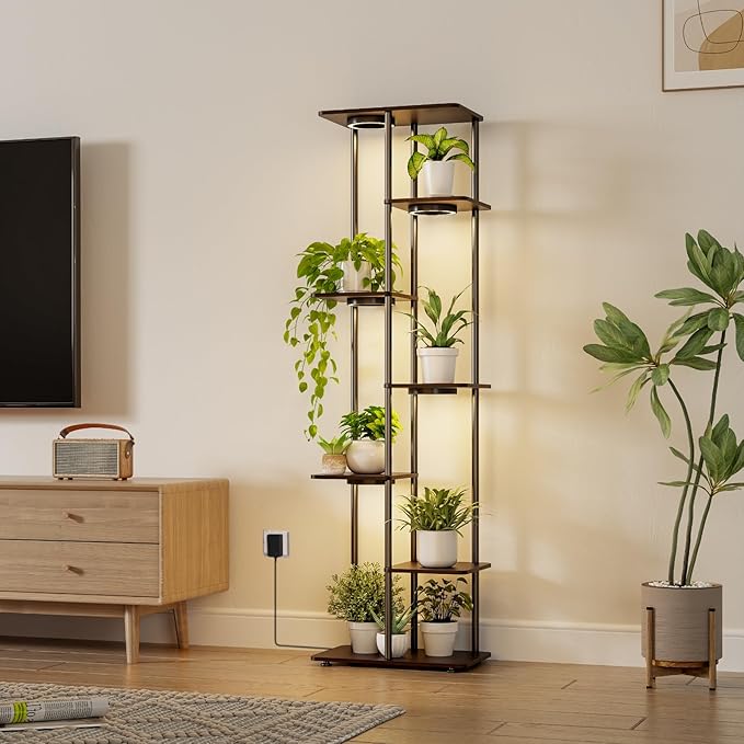 Plant Stand Indoor with Grow Light, 53" High Indoor Plant Shelf, 7 Tier Flower Stand with Plant Light Full Spectrum, Metal Plant Holder with Light, Rectangular Plant Rack for Home, Corner