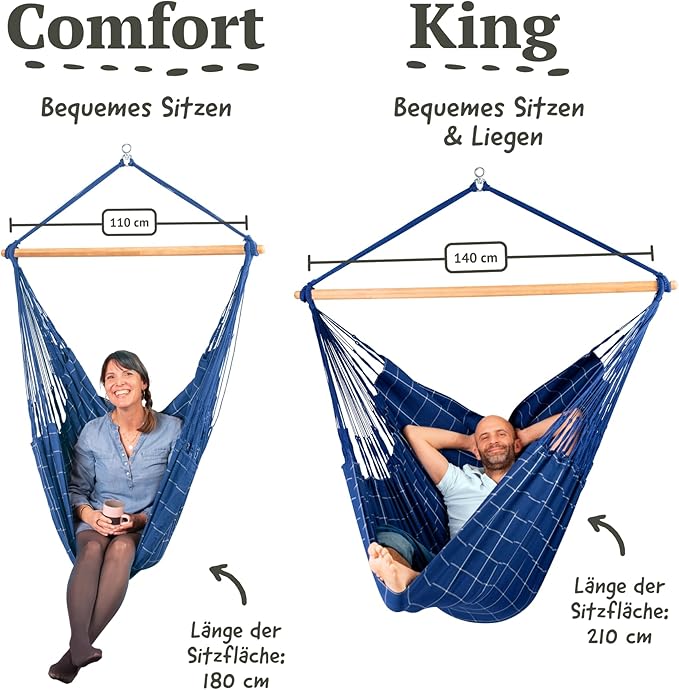 LA SIESTA® - XL King Domingo Hammock Swing Chair & CasaMount - Weather & Tear Resistant Hanging Chair - Outdoor Indoor Hammock Chair w/Suspension Kit for Walls Ceilings Square Beams - Marine