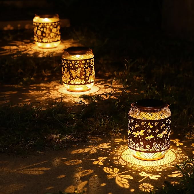 Solar Lanterns Outdoor Waterproof Dragonfly Garden Decor Gifts for Women Mom Grandma Hanging Solar Lights Metal Lantern Decoration Outside for Yard, Patio, Backyard, Porch