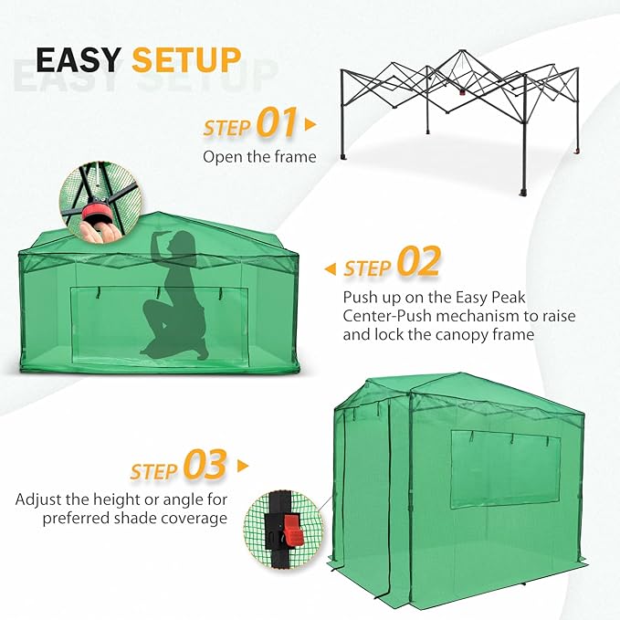 EAGLE PEAK 8x6 Portable Walk-in Greenhouse, Pop-up Indoor Outdoor Garden Green House, Zippered Doors and Windows, PE Cover, Green