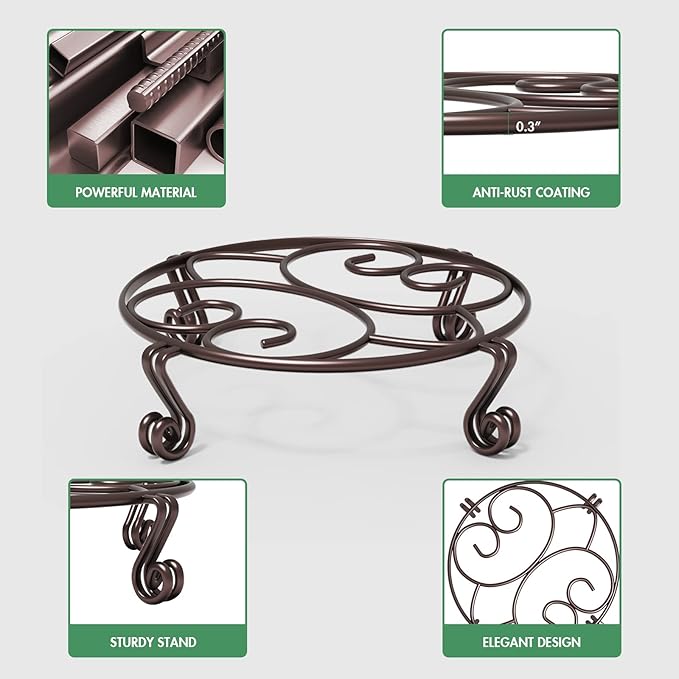 Yimobra 2 Pack Plant Stand for Flower Pot Heavy Duty Potted Holder Indoor Outdoor Metal Rustproof Iron Garden Container Round Supports Rack for Planter Bronze, Brown,10.2 Inches