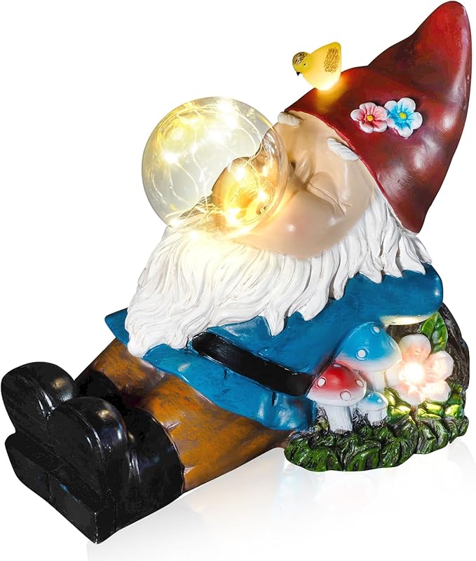 Solar Gnome Blowing Bubble Garden Statue with LED Lights, Outdoor Garden Waterproof Decoration, Courtyard, Lawn, Courtyard Decoration - The Ideal Gift for Women