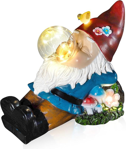 Solar Gnome Blowing Bubble Garden Statue with LED Lights, Outdoor Garden Waterproof Decoration, Courtyard, Lawn, Courtyard Decoration - The Ideal Gift for Women