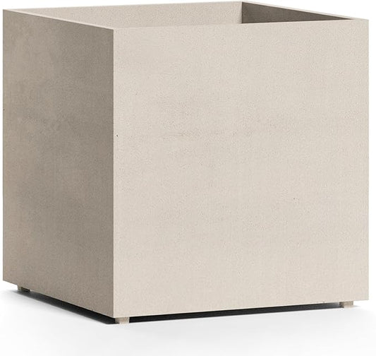 Reglito Cube Planter – Fiberglass Indoor/Outdoor and Weather-Resistant Large Planter (Sand Stone, 31.5" L x 31.5" W x 32.1" H)