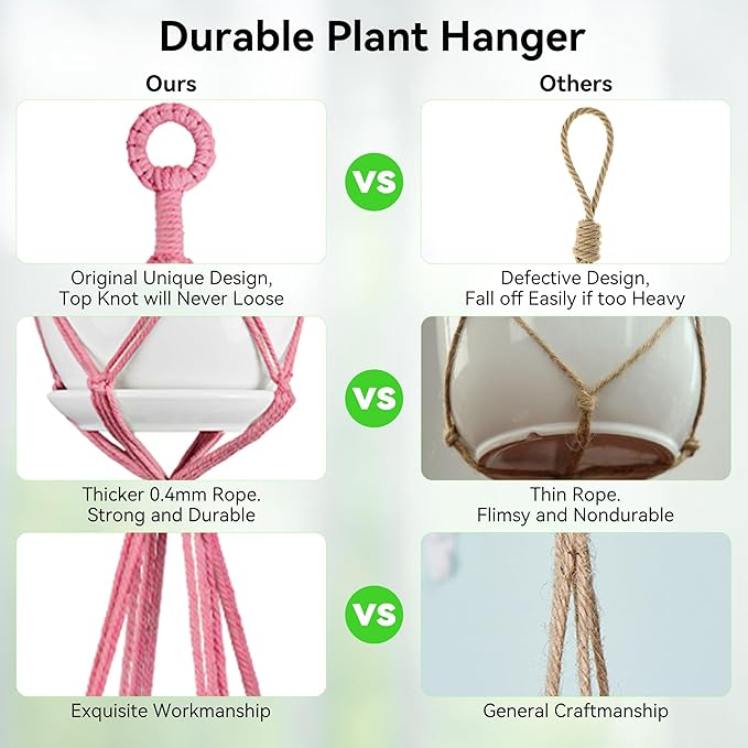 USLAI Macrame Plant Hanger Indoor Outdoor, Up to 4-15 inch Pot, Heavy 20lb Planters, Extra Long Strong Hanging Planter Basket Holder, Boho Home Decor, 35+49 Inch, Yellow (POTS NOT Included)