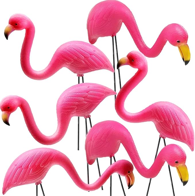 GiftExpress Pink Flamingos Yard Decorations - 6 Pack Small 14" Tall Plastic Flamingo Statue w/Metal Stakes - Flamingo Lawn Ornaments & Garden Decor for Outdoor Parties