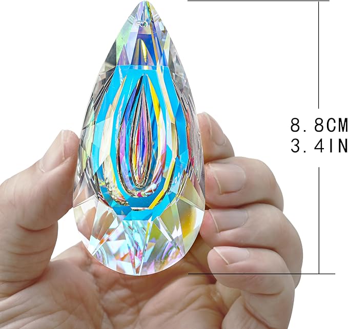 HDCRYSTALGIFTS Set 2,89mm/3.5in Crystals Prisms Suncatcher for Window Hanging Indoor Chandelier Parts Rainbow Maker for Home Garden Decor (AB Colored)