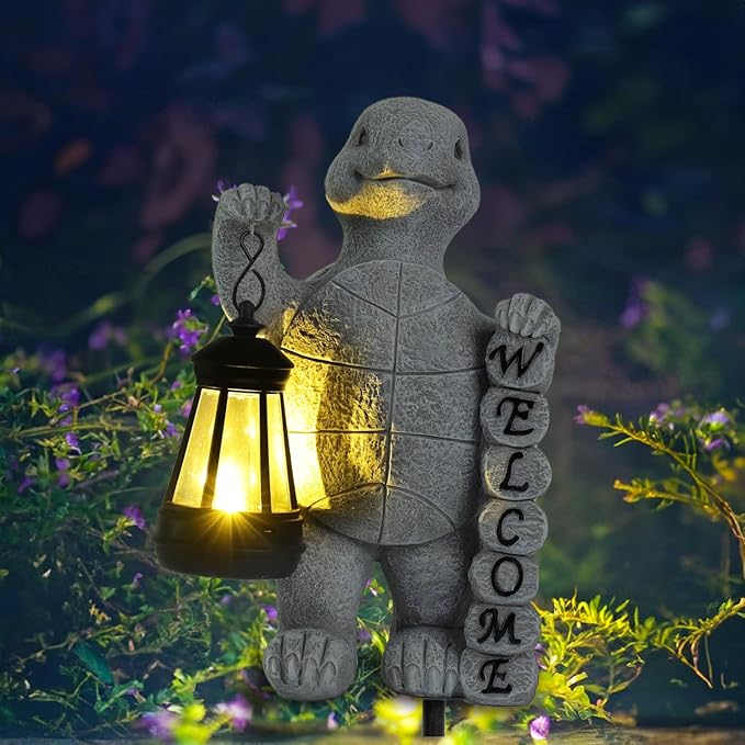 Turtle Solar Lights Outdoor Garden,Outdoor Solar Lights for Yard Decorations,Lantern Garden Decoration,Garden Decor,Turtle Garden Welcome Plaque Statue,-Unique Housewarming Gifts