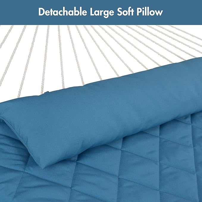 ANOW Double Hammock with Stand Included, Rope Hammock with Detachable Pillow and Pad for Outdoors Indoors, 450 LBS Weight Capacity, Blue