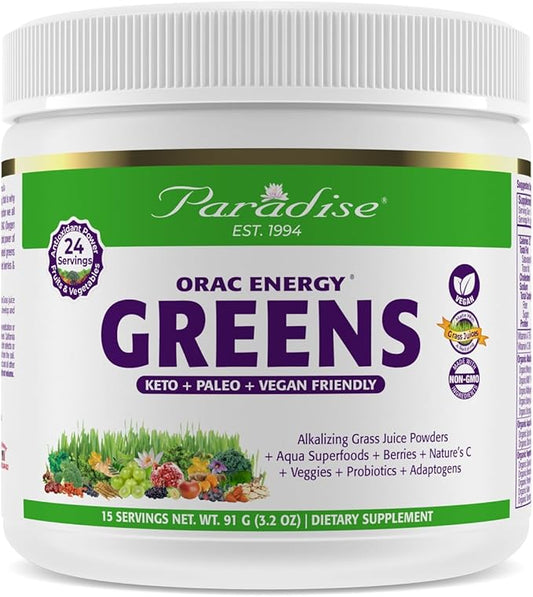 Paradise Herbs, ORAC Energy Greens Powder, 24 Servings 1 Scoop, 15 Servings