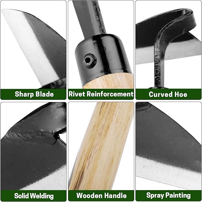 Japanese-Style Weeding Sickle/Hand Hoe, Sickle Garden Hand Weeder Tool with All Steel Blade for Cutting Grass, Digging, Soil loosening