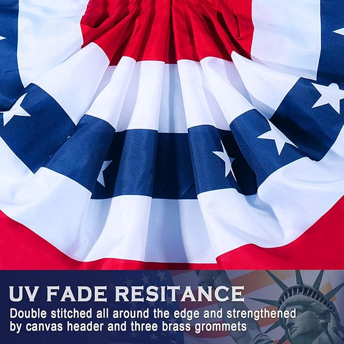 8 Pieces USA Pleated Fan Flag American US Bunting Flag Patriotic Half Fan Banner Flag with Canvas Header and Brass Grommets for 4th of July Memorial Day Indoor Outdoor Decoration (8, 1.5x3 Feet)