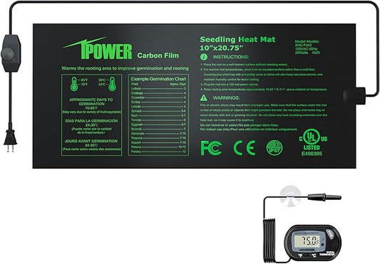 iPower 10" x 20.75" Seeding Heat Mat with Temperature Adjustable Knob and Digital Thermometer, Durable Warm Hydroponic Plant Germination Starting Pad