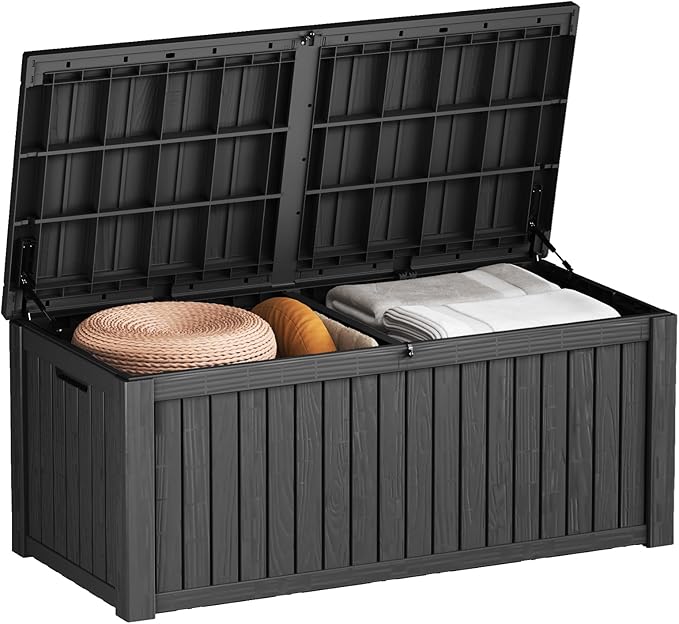 152 Gallon Deck Box Waterproof, UV Resistant Resin Outdoor Storage Box with Hydraulic Rod, Lockable Design and Enhanced Durability for Patio, Garden, and Poolside Use