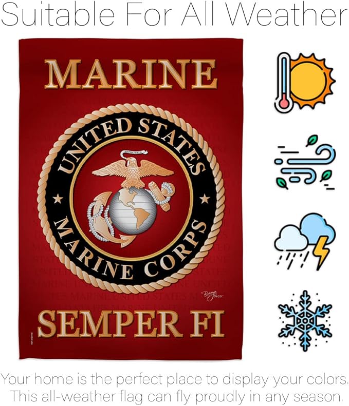Marine Corps House Flag - 2 pcs Pack Armed Forces USMC Semper Fi United State American Military Veteran Retire Official - Decoration Banner Small Garden Yard Gift Double-Sided Made In USA 28 X 40