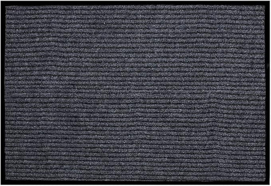 Fani Heavy Duty Large Grey Striped Floor Door Mat - Waterproof Low Profile Home Rug with Anti-Skid Rubber Back (Gray, 23" x 35")