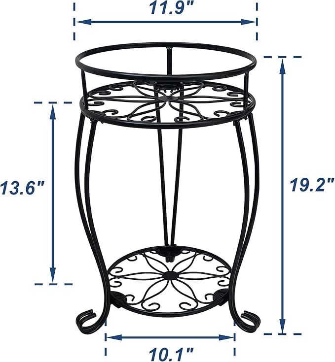 CASIMR 2 Tier Plant Stand, 19.2 inch Tall Metal Potted Holder Rack,Indoor Outdoor Multiple Flower Pot Shelf Rustproof Iron Garden Container for Garden Patio Living Room Corner Balcony, Black