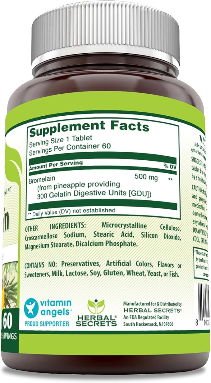 Herbal Secrets Bromelain Supplement 500 Mg (60 Count)