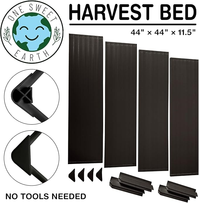 Raised Garden Bed - 4x4 ft Planter Box - Black HDPE - No Tools Needed - DIY Kit for Urban Gardening, Flowers, Herbs & Vegetables - Made in The USA