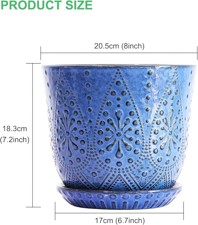 Gepege 8 Inch Plant Pot for Indoor Plants, Ceramic Planter with Drainage Holes and Saucers Large Flower Pot